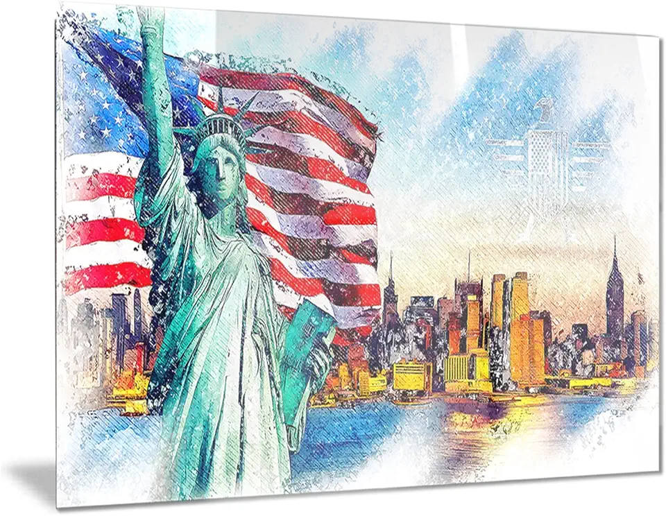 Designart Colorful Liberty Lady Metal Wall Art - MT2823 - 28x12