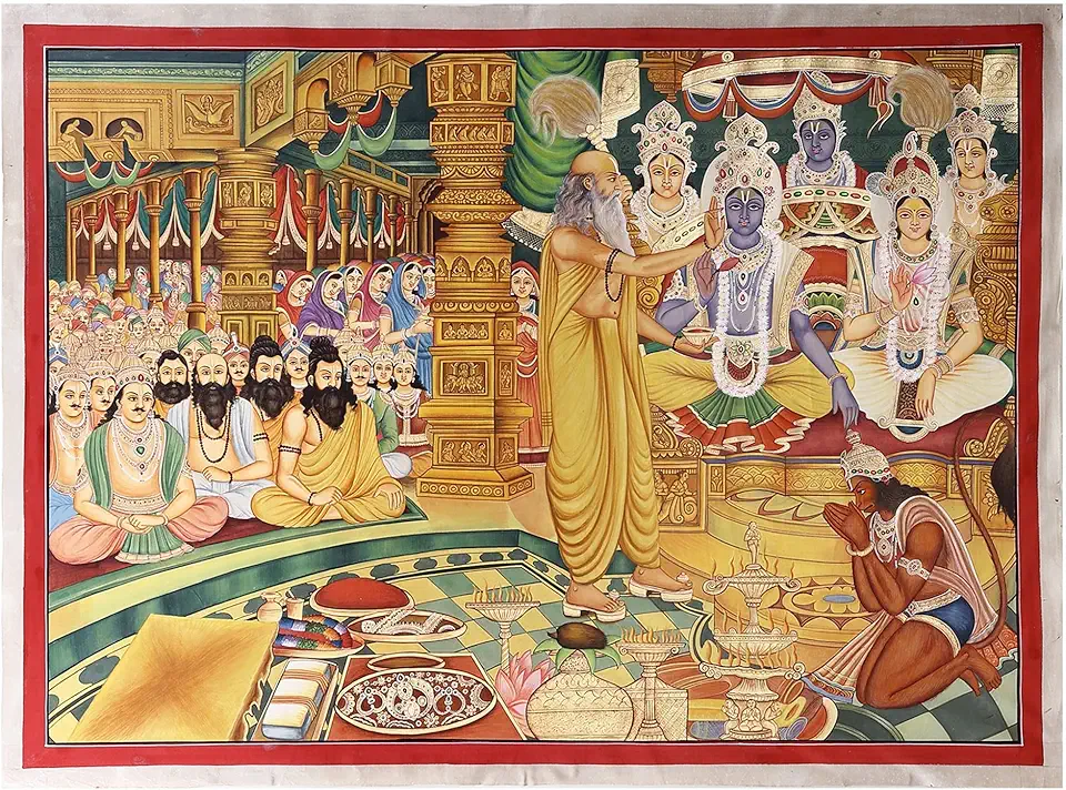 Exotic India Shree Ram Rajyabhishek - WATER COLOR ON COTTON
