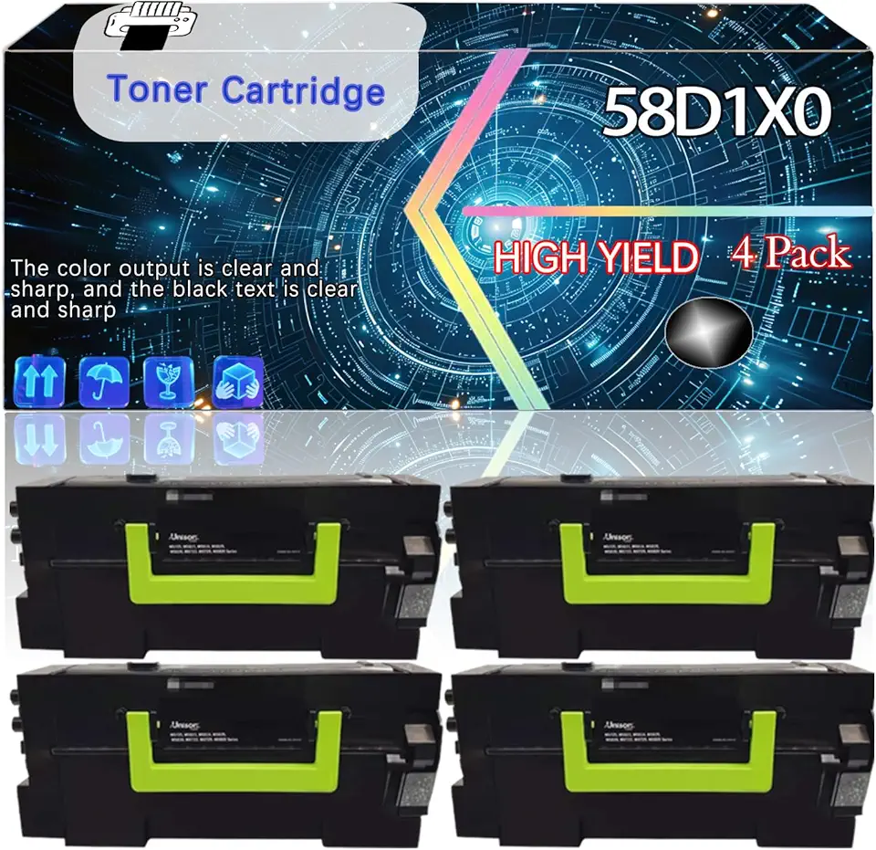 Compatible for Lexmark 58D1X00 Replacement Toner Cartridge Used with MS823 MS821 Printers, High Production Multiple Options (4 Pack Black)