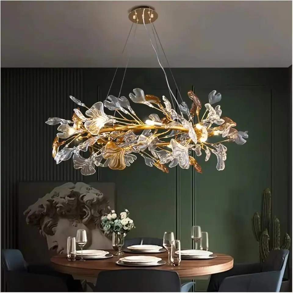 Nordic Design Chandeliers Glazed Glass Leaves Pendant Light for Hotel Living Dining Room Bedroom Art Lobby Decoration Chandelier ﻿