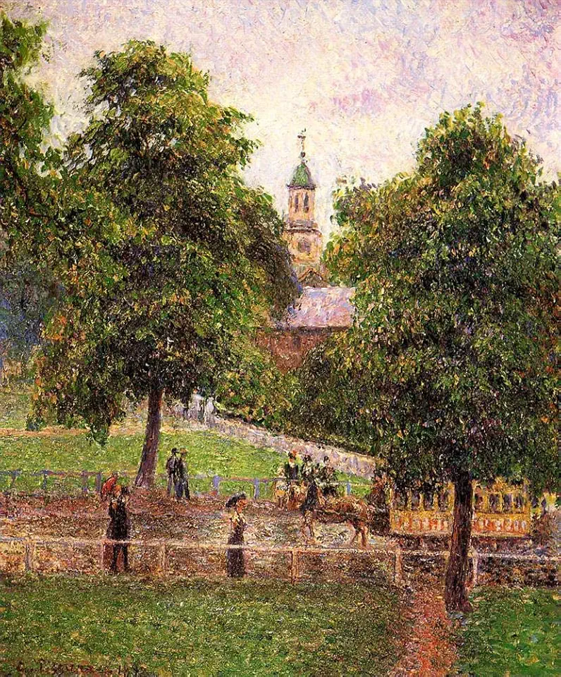 Toperfect 18 Paintings church at kew 1892 Camille Pissarro scenery Oil Art on Canvas - Famous Artworks -Size04, $50-$2000 Hand Painted by Art Academies' Teachers