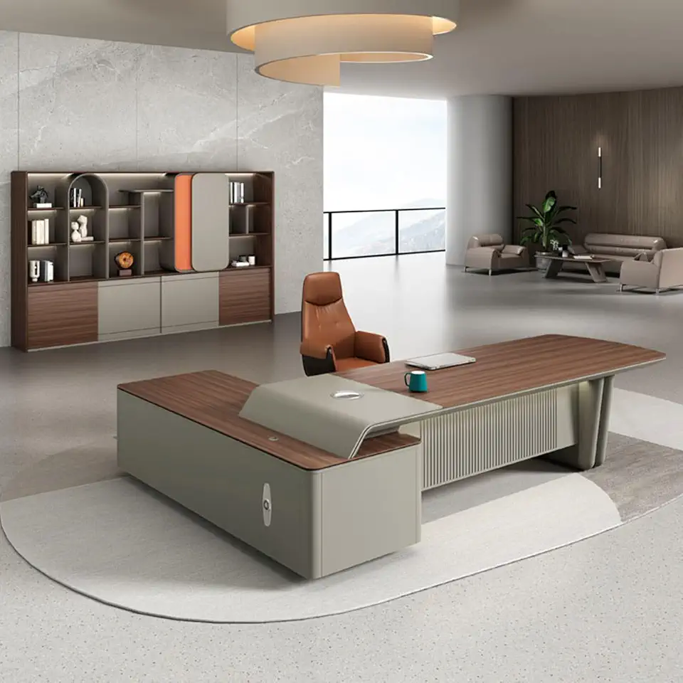 Modern Light Luxury Executive Desk Rectangular L Shaped Desk Mid Century Modern Writing Study Desk, 2.6m