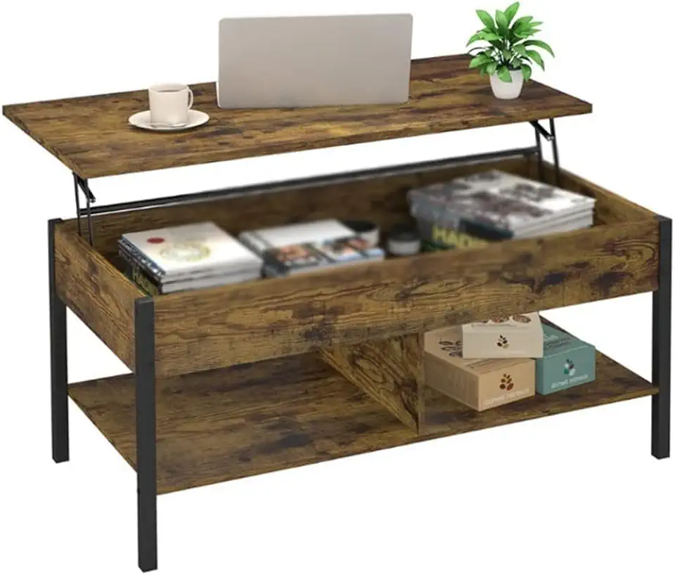 Compartment and Storage Shelf Lift Tabletop Dining Table for Home Office Lift Top Coffee Table with Hidden