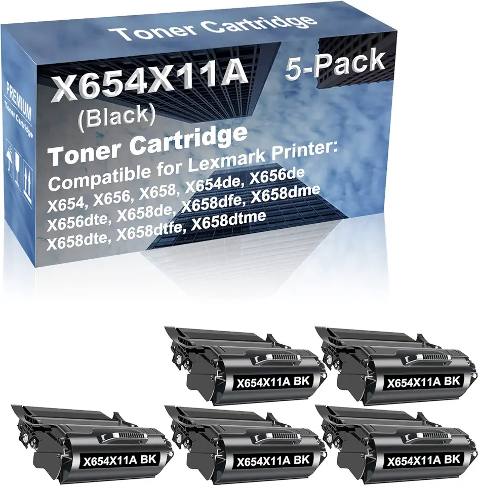 5-Pack Compatible High Capacity X654X11A Imaging Toner Cartridge use for X654, X656, X658, X654de Printer (Black)