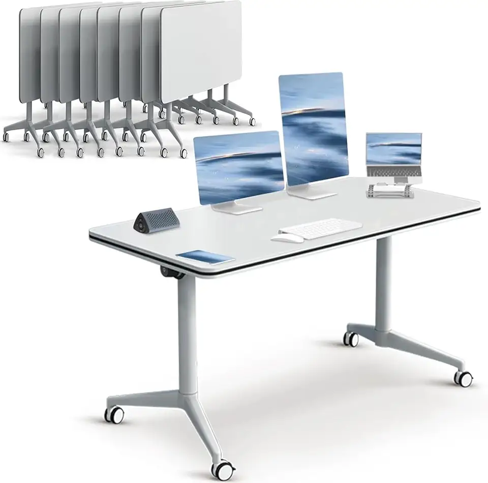 Conference Table for Meeting Room Office Classroom - Rectangular Mobile Square Long Folding Flip Top Training Table140cm - 8pc