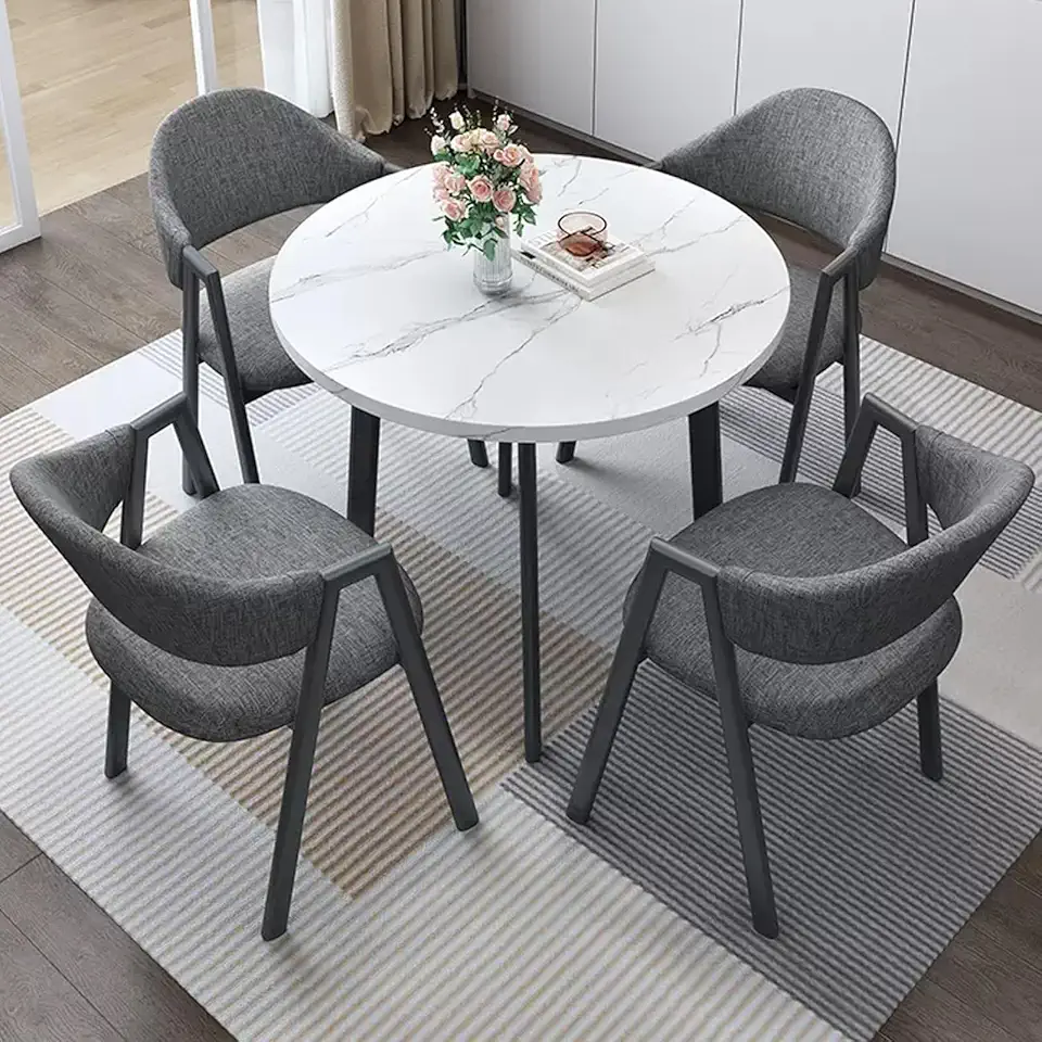 Modern Office Reception Round Table and Chair Set Ideal for Small Conference Rooms and Negotiation Spaces Stylish Lounge Chair Set Included 1 Table and 4 Chairs Perfect for Family Apartments (Dark Gr