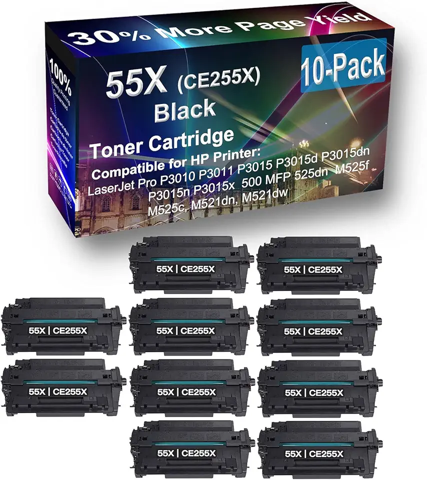 10-Pack Compatible High Capacity 55X (CE255X) Imaging Toner Cartridge use for P3010 P3011 P3015 P3015d P3015dn (Black)