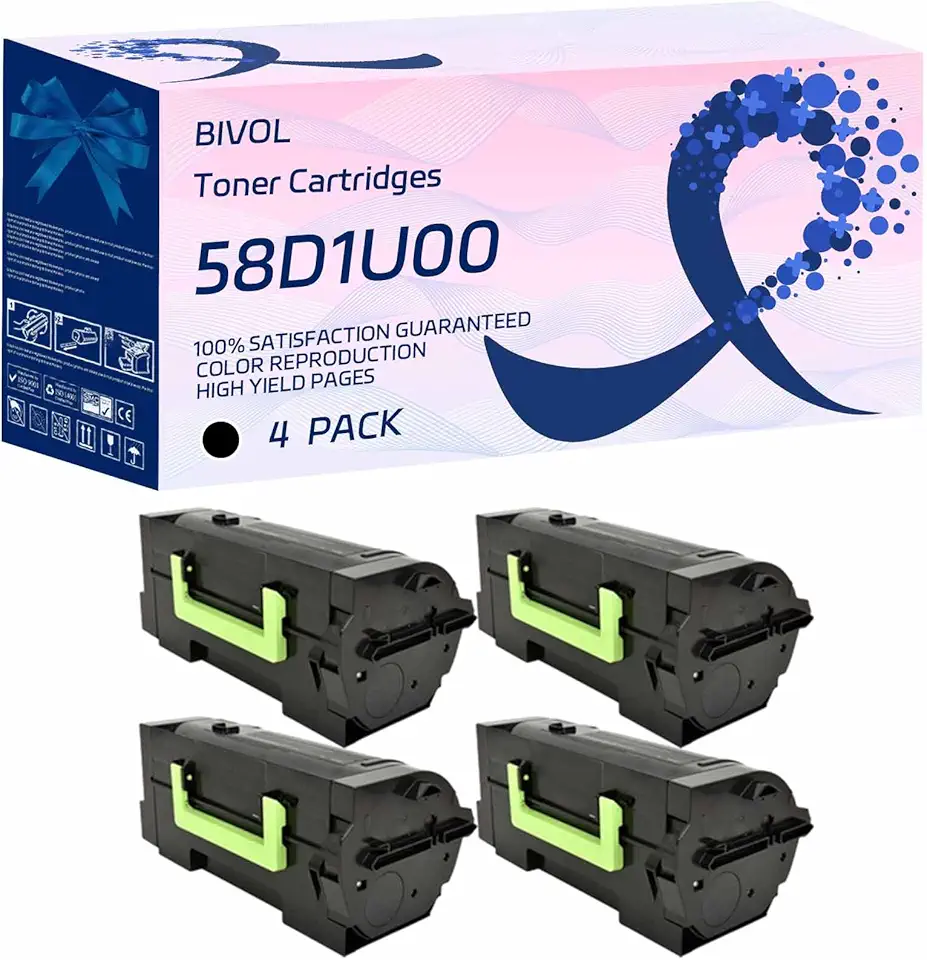 58D1U00 Toner Cartridges Compatible for Lexmark MS725dvn MS823dn MS823n MS825dn Printers, High Yield 56000 Pages (4 Pack Black)