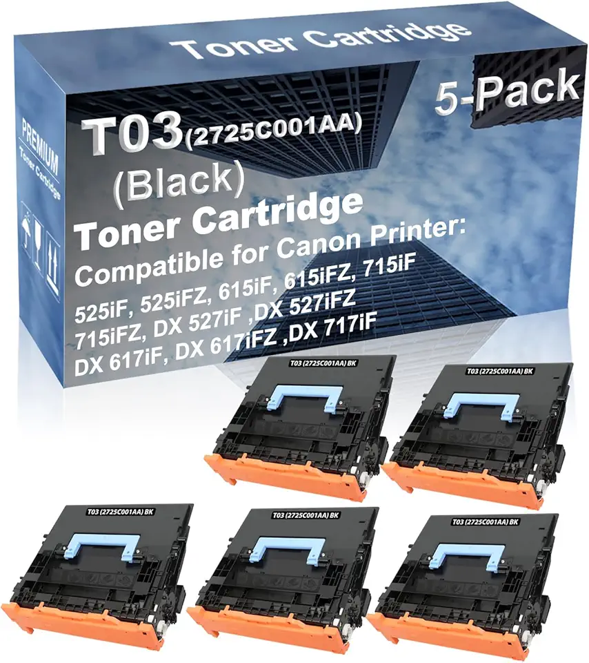 5-Pack Compatible High Capacity DX 617iF, DX 617iFZ,DX 717iF Printer Toner Cartridge Replacement for Canon T03 (2725C001AA) Printer Cartridge (Black)