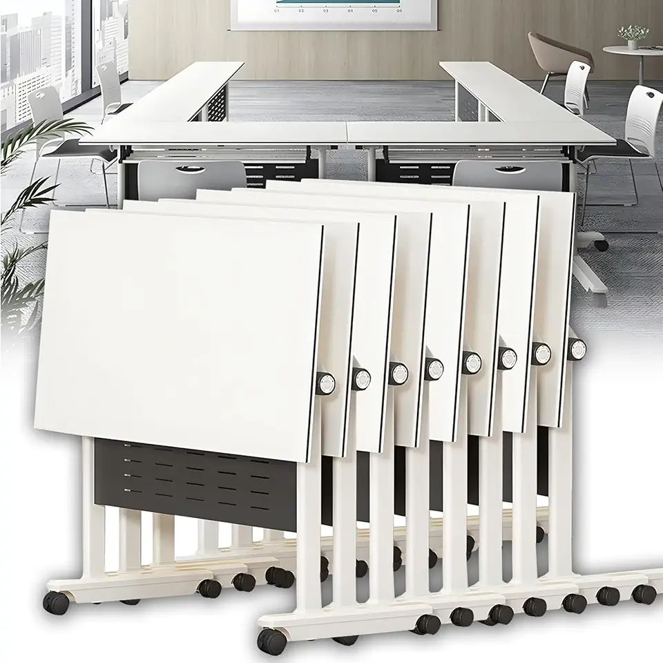 Folding Modular Seminar Meeting Tables, Strong Metal Frame Silent Wheels Game Tables, Waterproof Desktop Rolling Meeting Table(8pack,70.8 x 19.6 x 29.5inch)