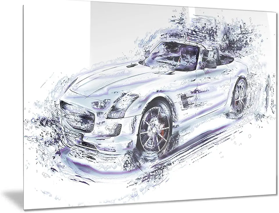 Designart White Convertible Car Metal Wall Art-MT2611-28x12, 12'' H x 28'' W x 1'' D 1P