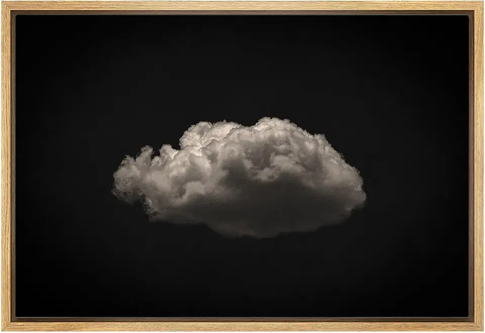 Sponsored Ad - MUDECOR Framed Canvas Print Wall Art Minimalist Cloud Dark Sky with Floating Cloud in Black and White Illustrations Fine Art Decorative Zen Country/Farmhouse Retro for Bedroom - 24