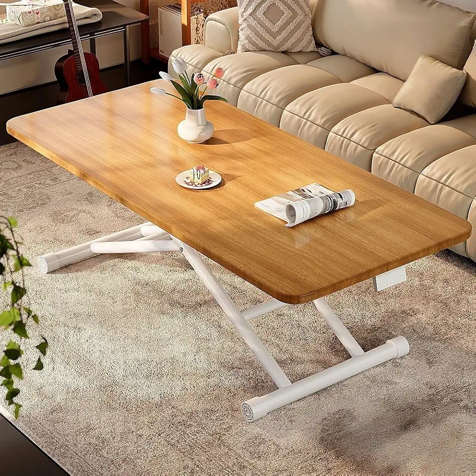 Foldable Coffee Table with Lift Top, Lift Top Coffee Table Convertible to Dining Table, Height Adjustable Dinner Table for Dining/Living Room/Kitchen(Beige,Small)