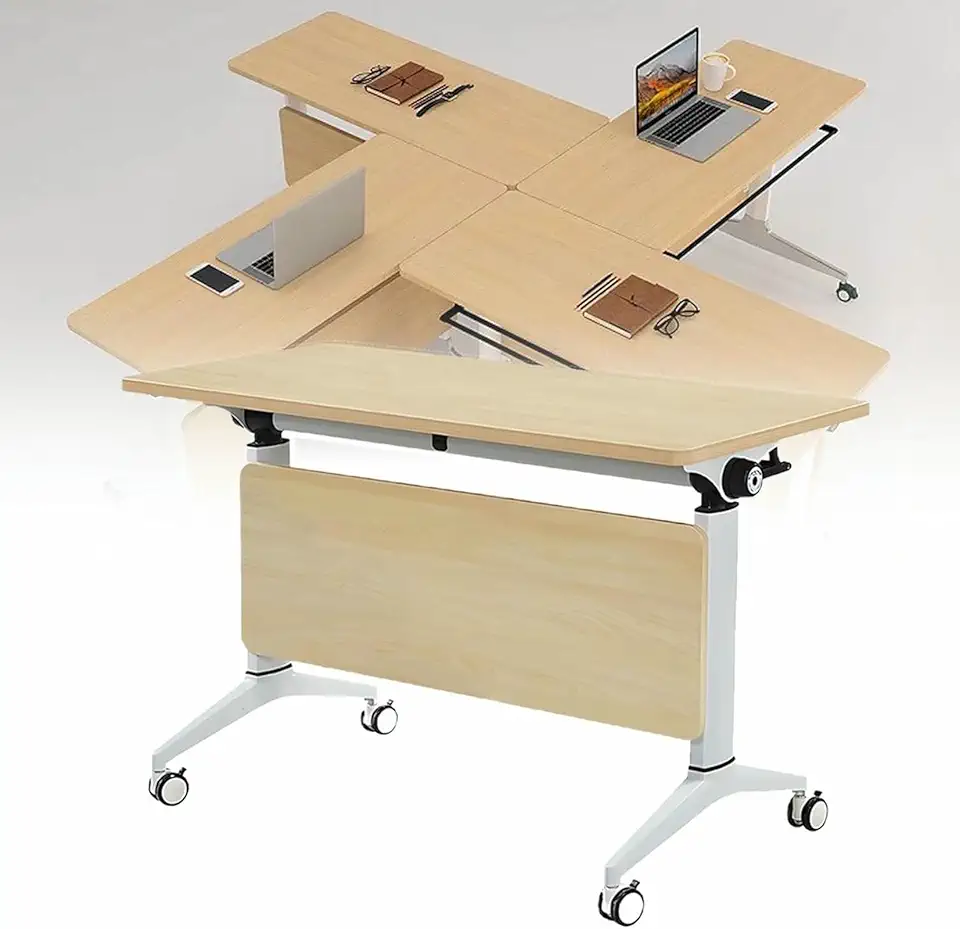 Folding Conference Room Tables 4 Pack, Foldable Modern Mobile Meeting Table Desk Training Table Large Rolling OfficeTables for Conference Training Classroom~/