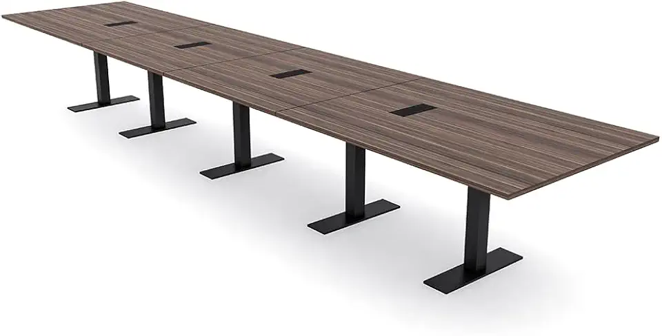 20 Person Rectangle Shaped Boardroom Table with Power and Data | Modular Conference Table with Matte Black Metal T- Base | Harmony Series | Scratch-Resistant, Durable & Easy to Assemble | Natural