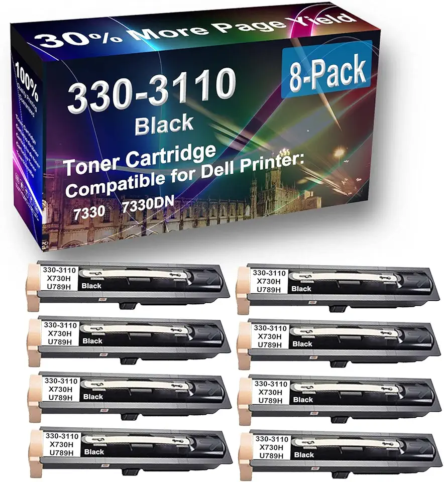 8-Pack Compatible High Yield 7330, 7330DN Printer Cartridge Replacement for Dell 330-3110 X730H U789H Toner Cartridge (Black)