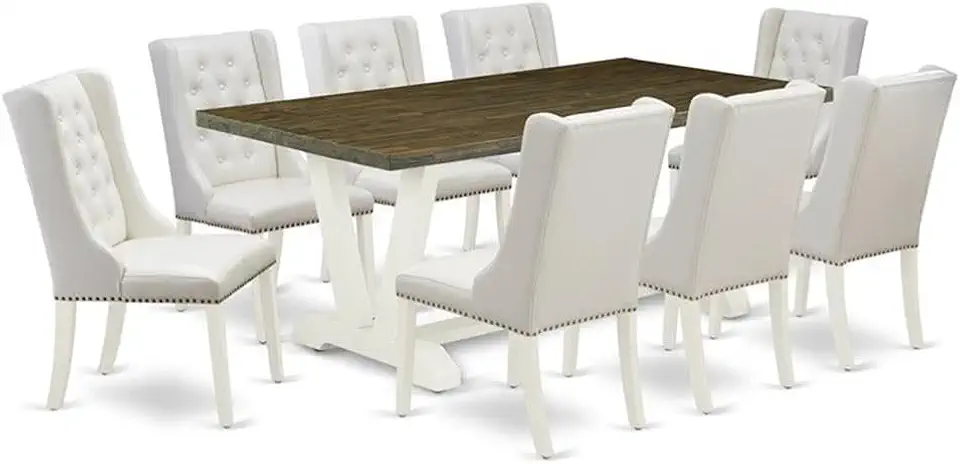 East West Furniture V077FO244-9 9 Piece Dining Room Furniture Set Includes a Rectangle Dining Table with V-Legs and 8 Light Grey Faux Leather Upholstered Chairs, 40x72 Inch, Multi-Color
