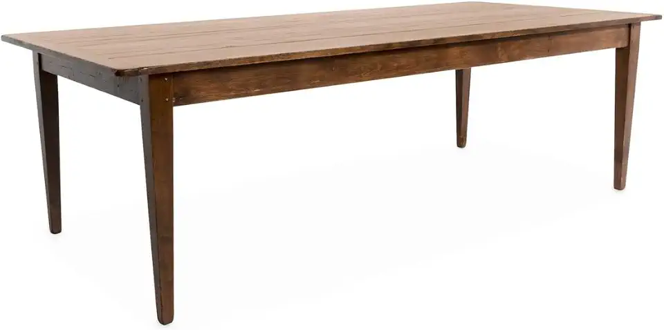 Rustic farmhouse or harvest table with breadboard ends, handmade from sustainable local hardwood. 43 x 96 inches, used in the restaurant for family gatherings and communication, entertaining guests