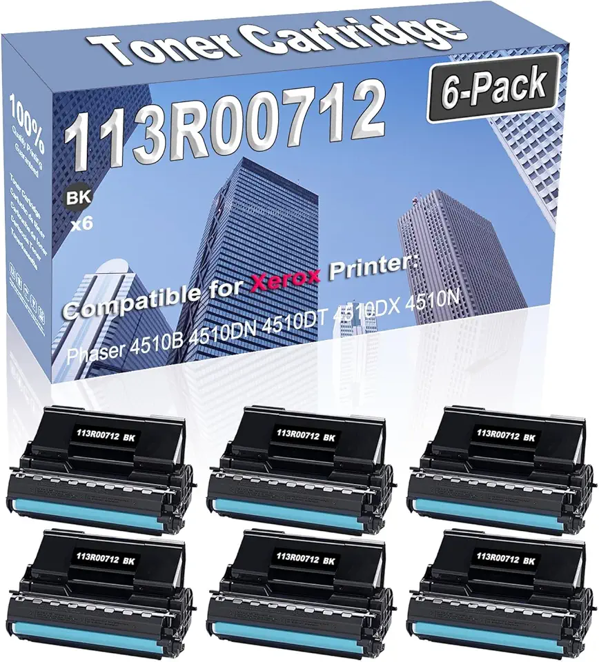 6-Pack (Black) Compatible High Yield 113R00712 Imaging Toner Cartridge Replacement for Phaser 4510B 4510DN 4510DT 4510DX 4510N Printer