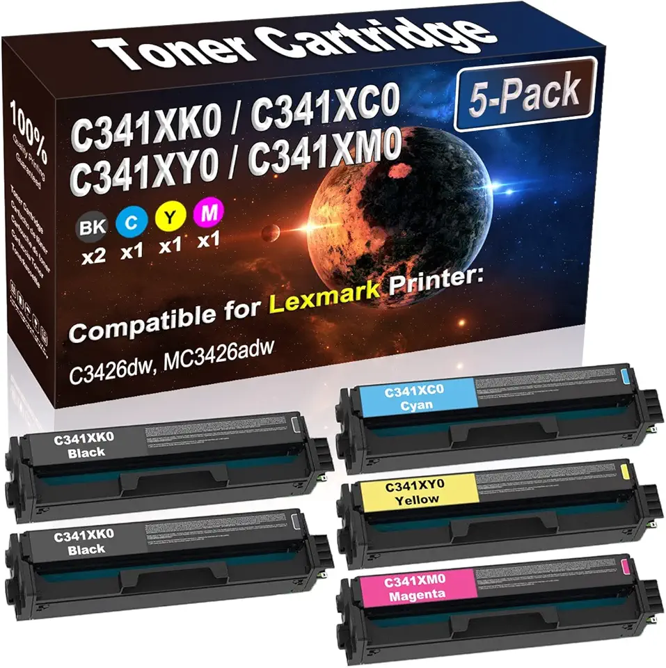 5-Pack (2BK+C+Y+M) Compatible High Yield C341XK0 C341XC0 C341XY0 C341XM0 Printer Toner Cartridge use for C3426dw MC3426adw Printers