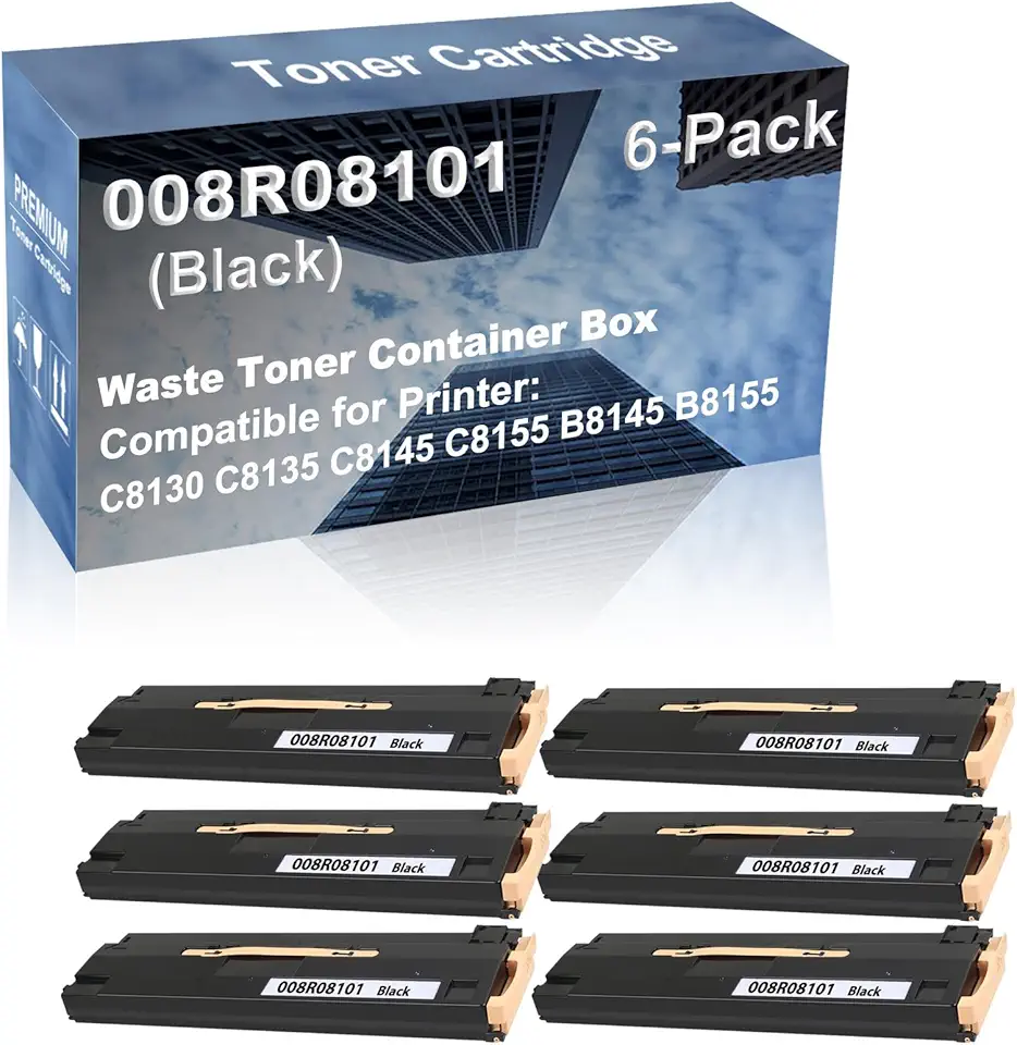 6-Pack Compatible High Capacity 008R08101 Waste Toner Container Box use for C8130 C8135 C8145 C8155 B8145 B8155 Printer (Black)