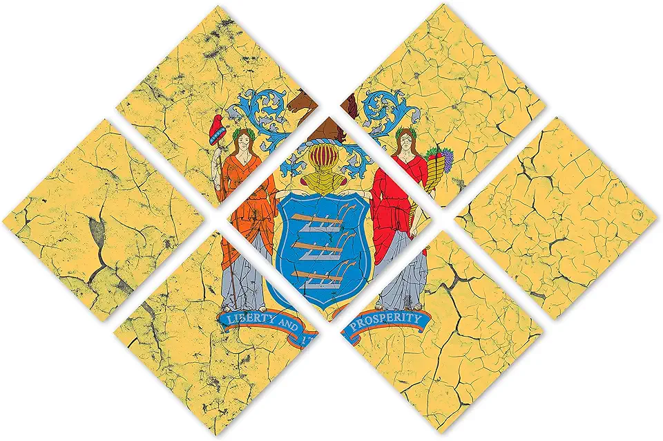 85 x 57 TOTAL - New Jersey Flag Canvas Print Wall Art crack effect 7 Panel Butterfly Split. State Flag Home decor