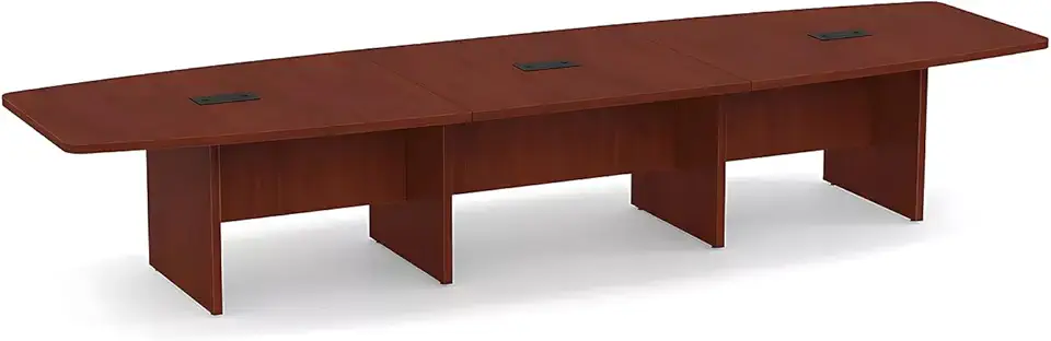 New 10 FT Boat Shaped Conference Table Panel Legs Grommets Racetrack Meeting Boardroom Room Office Desk with 2 Black Power Data Modules Furniture Executive Modern Wood Laminate Mahogany Finish