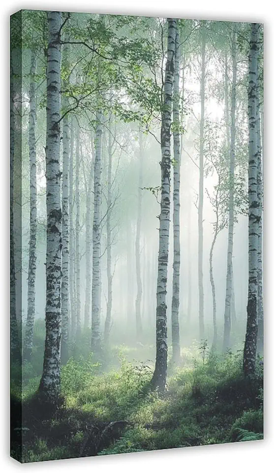 Scandinavian Birch Forest Poster – Soft Foggy Nature Wall Art for Living Room Aesthetic Modern Wall Prints Abstract Geometric Minimalist Art Framed Canvas Prints For Office Bedroom Wall Decor 20x30inc