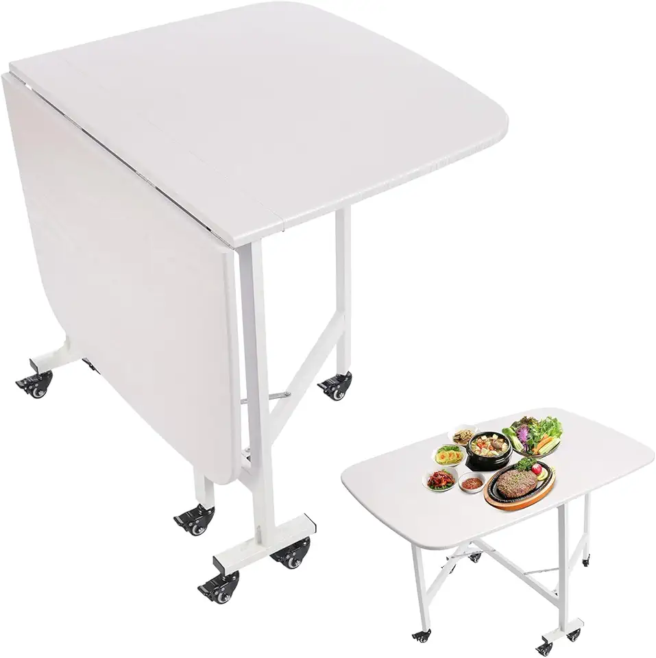 Drop Leaf Folding Dining Table, Space Saving Dining Kitchen Table for 4-8, Solid Wood Extendable Dining Room Table for Small Space, 47.2×31.5×29.5in (White), Versatile Collapsible Extendable Table