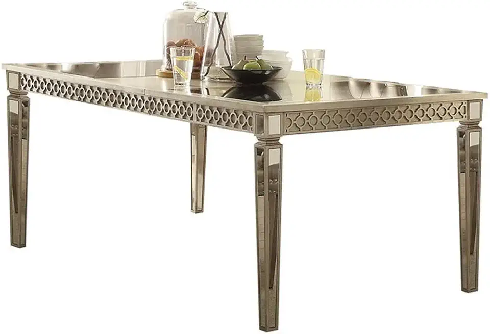 Acme Kacela Rectangular Wood Extendable Dining Table in Champagne and Mirrored