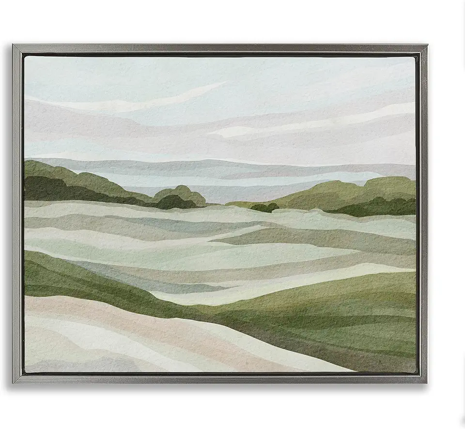 Stupell Industries Simple Rolling Green Hills Gray Framed Floater Canvas Wall Art Design by Nikita Jariwala, 21 x 17