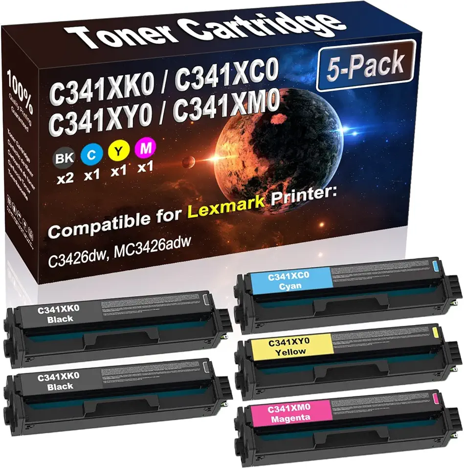5-Pack (2BK+C+Y+M) Compatible C3426dw MC3426adw Laser Toner Cartridge (High Capacity) Replacement for C341XK0 C341XC0 C341XY0 C341XM0 Printer Toner Cartridge