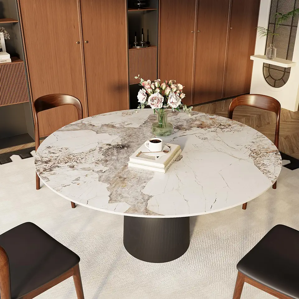 Round Sintered Stone Dining Table, Half-Cylinder Pattern Dining Table 47