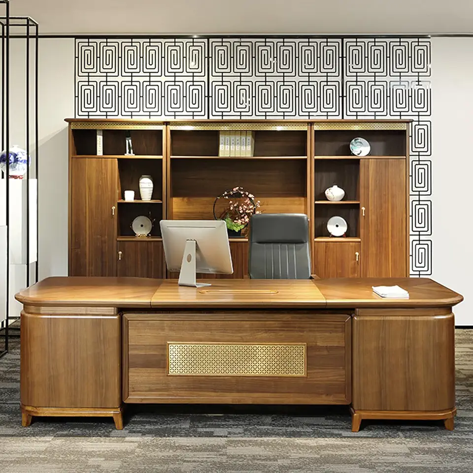 YZABEL Modern 94 inch Solid Wood Office Desk with File Drawers and Cable Management,Home Large Study Room Computer Desk for CEO Boss Manager, Writing Study Table Business Furniture Set Workstation