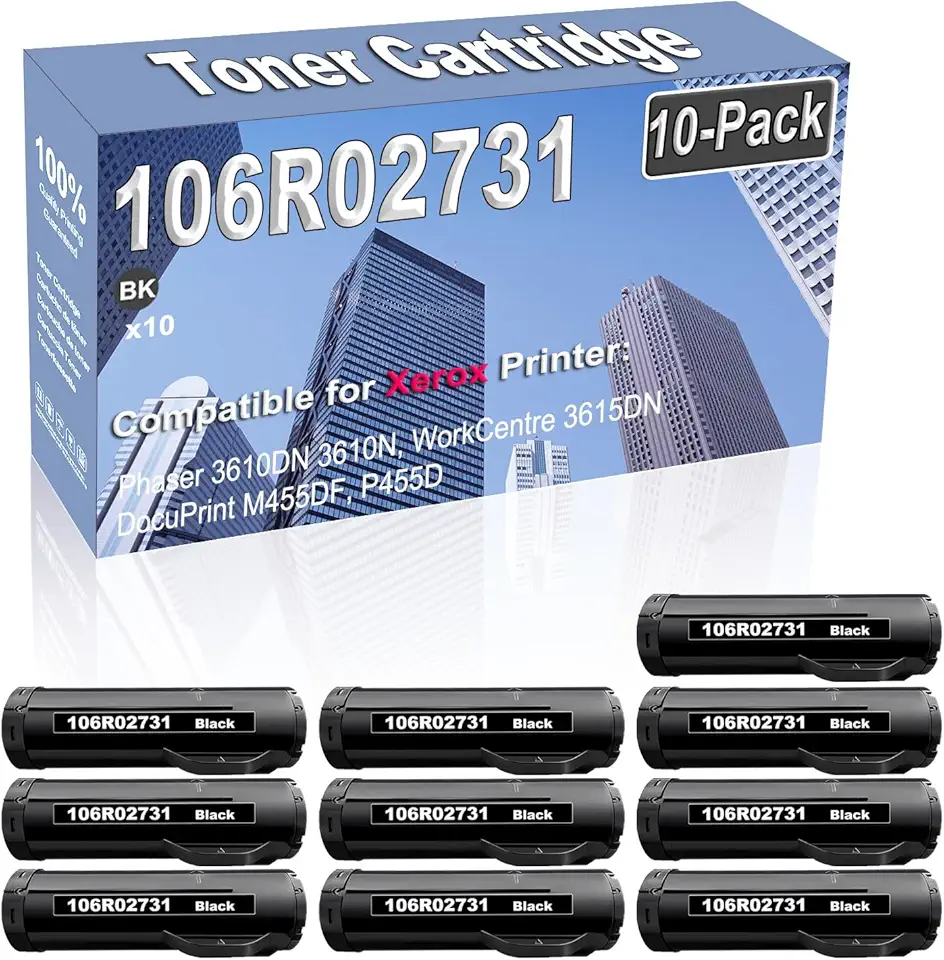 10-Pack (Black) Compatible High Yield 106R02731 106R2731 Imaging Toner Cartridge Replacement for Phaser 3610DN 3610N WorkCentre 3615DN DocuPrint M455DF P455D Printer