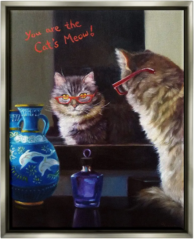 Stupell Industries You Are The Cat's Meow Animal Mirror Framed Floater Canvas Wall Art, Design by Lucia Heffernan