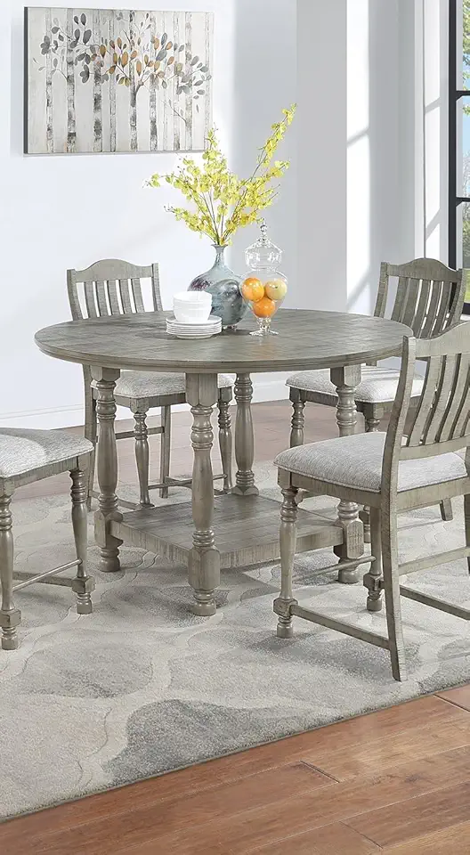 GOWE Light Grey Dining Table Round Dining Table 1pc Table Only Open Shelf Acacia Veneer Dining Room Furniture