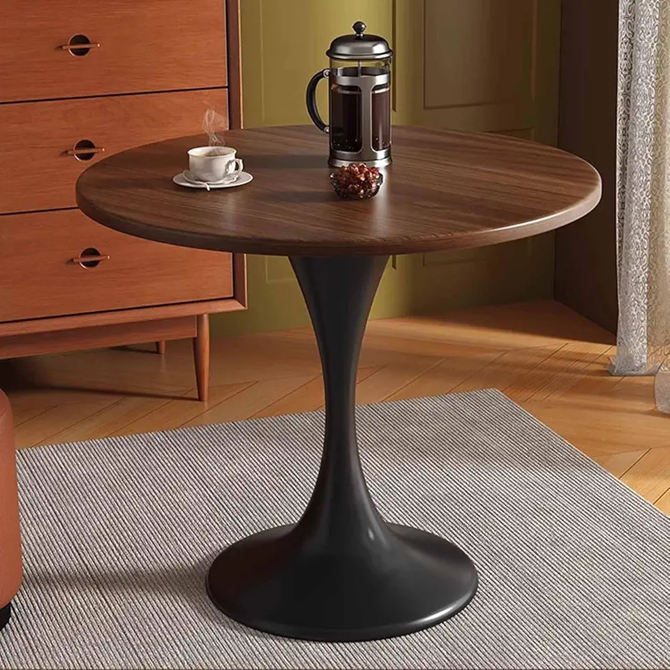 Round Dining Table with Black Metal Legs, 2-4 Seaters Small Space-Saving Kitchen Table for Dining Room, Kitchen or Office