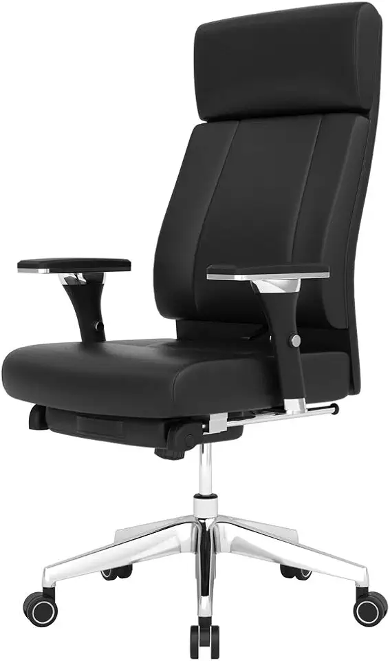 High Back Leather Executive Office Chair, Adjustable Recline Locking Flip-up Arms Computer Desk Chair, Thick Padding and Ergonomic Design for Lumbar Support Black, B