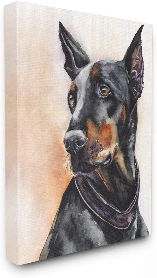 Stupell Industries Doberman Dog Pet Animal Watercolor Painting Canvas Wall Art, 30 x 40, Multi-Color