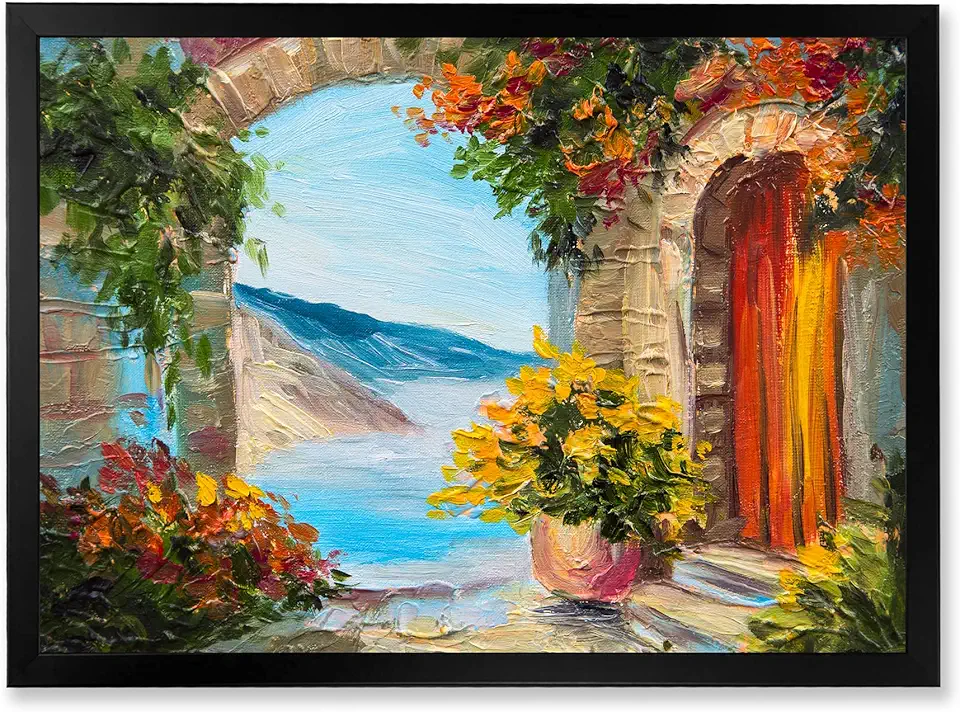 House Near The Sea Colorful Flowers Summer Seas Nautical & Coastal Framed Wall Art