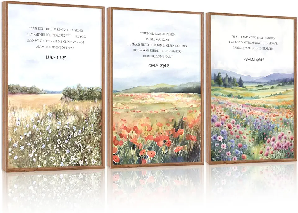 Sponsored Ad - CHDITB Framed Canvas Art Print, Nature Flowers Christian Wall Decor, Floral Spiritual Scripture Wall Painting, Vintage Church Biblical Verses Art Prints for Zen Room Yoga Room Decor 16