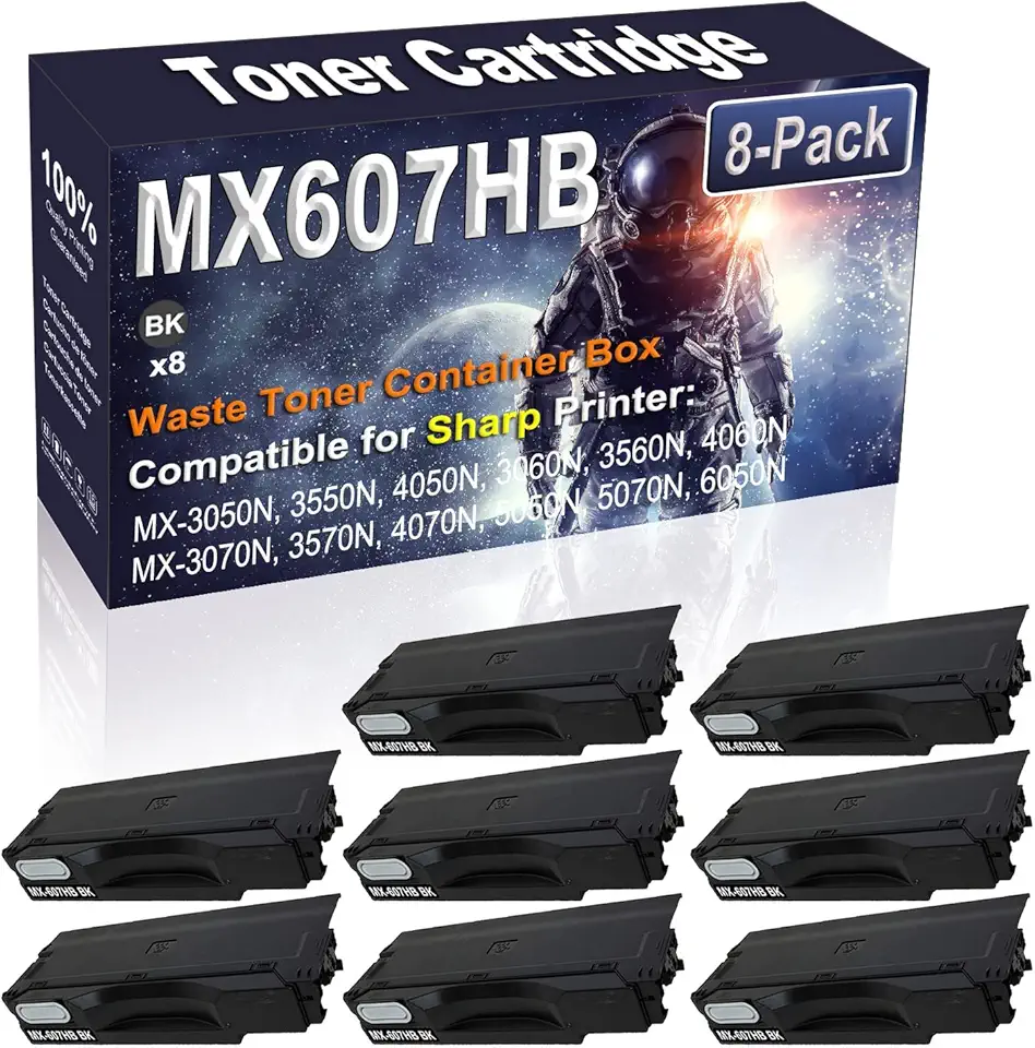 8-Pack (Black) Compatible High Yield MX607HB MX-607HB Waste Toner Container Box Use for Sharp MX-3050N 3550N 4050N 3060N 3560N 4060N MX-3070N 3570N 4070N 5050N Printer (50,000 Pages)