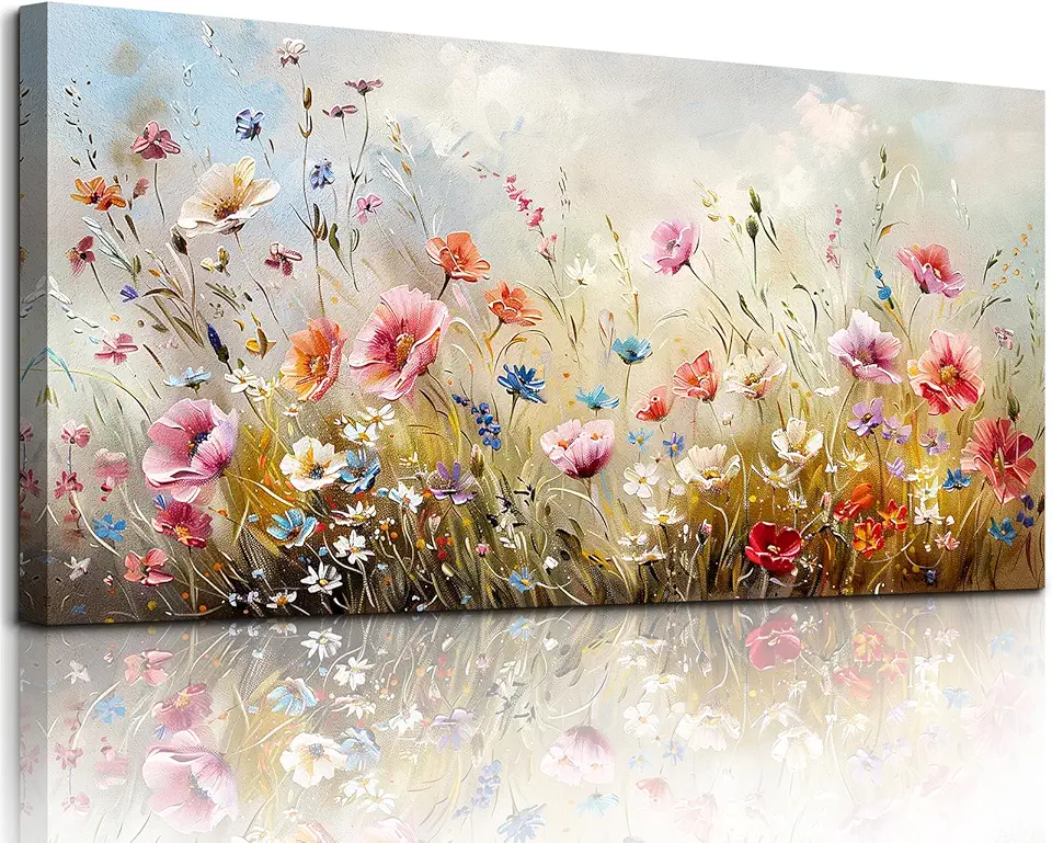 crmotu Large Wall Art for Living Room, Flower Market Botanical Prints, Floral Nature Decor Canvas Pictures, Meadow Wildflower Rustic Home Decorations, Modern Bedroom Farmhouse Wall Decor 24
