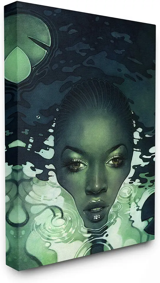 The Stupell Home Decor Green Woman in Dark Waters with Monster Leaf Canvas Wall Art, 30 x 40, Proudly Made in USA