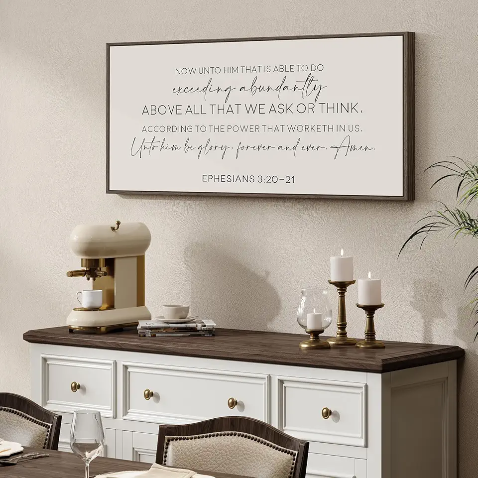 Framed Christian Wall Art, Inspirational Bible Verse Canvas Print Ephesians 3:20-21, Faith Based Scripture Sign for Dining Room Bedroom Office Hallway, 40x16 Inch