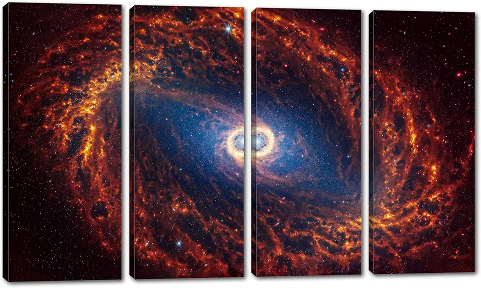 80 x 50 TOTAL - Spiral Galaxy NGC 1512 Canvas Print Space Wall Art 4 Panel Split by NASA James Webb Space Telescope