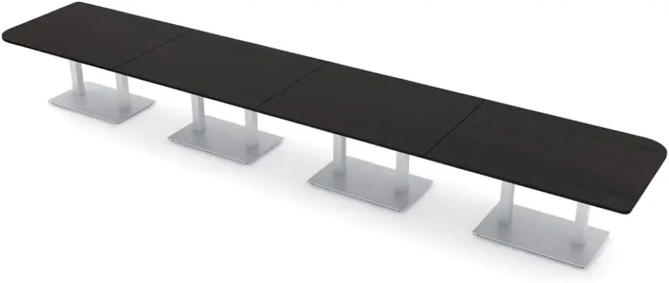 20 Person Duo Shaped Modular Boardroom Table | Asymmetric Rectangle Conference Table with Brushed Silver Square Metal Bases | Harmony Series | Scratch-Resistant | Asian Night – 20’
