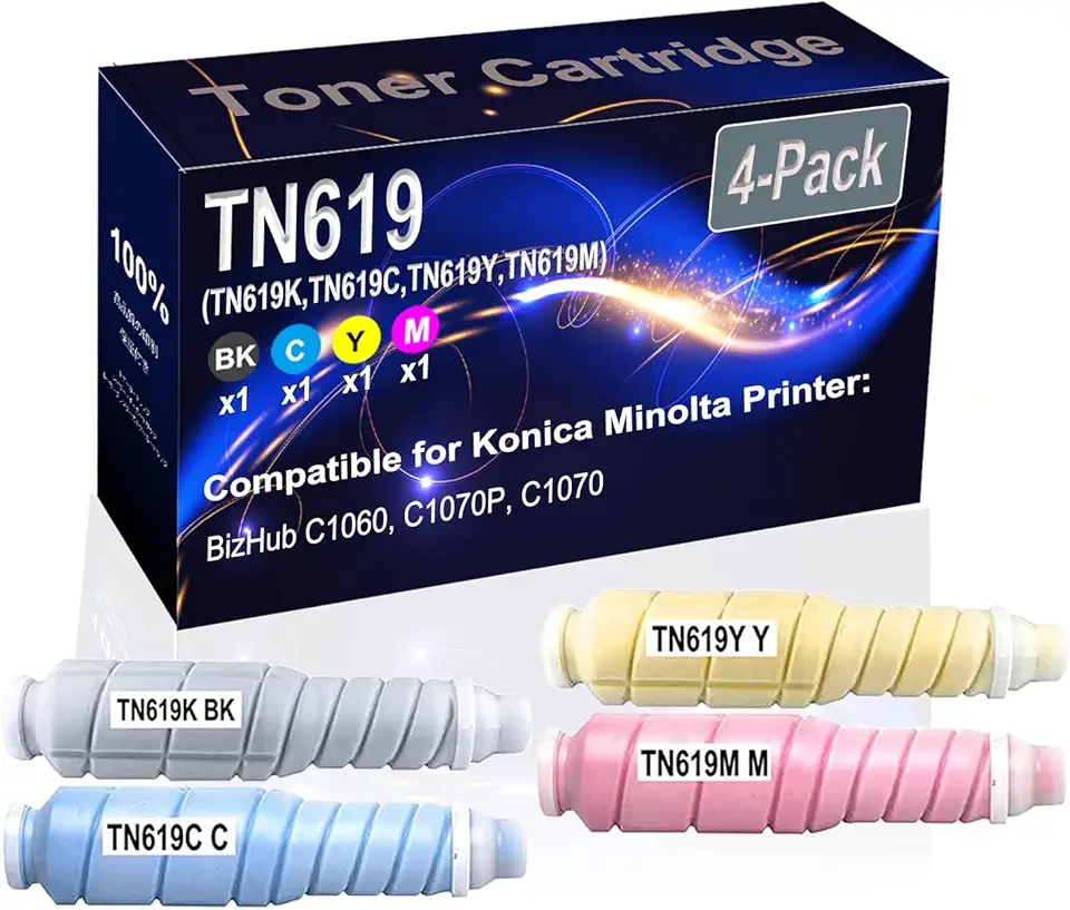 4-Pack (BK+C+Y+M) Compatible Bizhub Press C1060 C1070 Laser Toner Cartridge (High Capacity) Replacement for Konica Minolta TN619 TN-619 (TN619K TN619C TN619Y TN619M) Printer Toner Cartridge