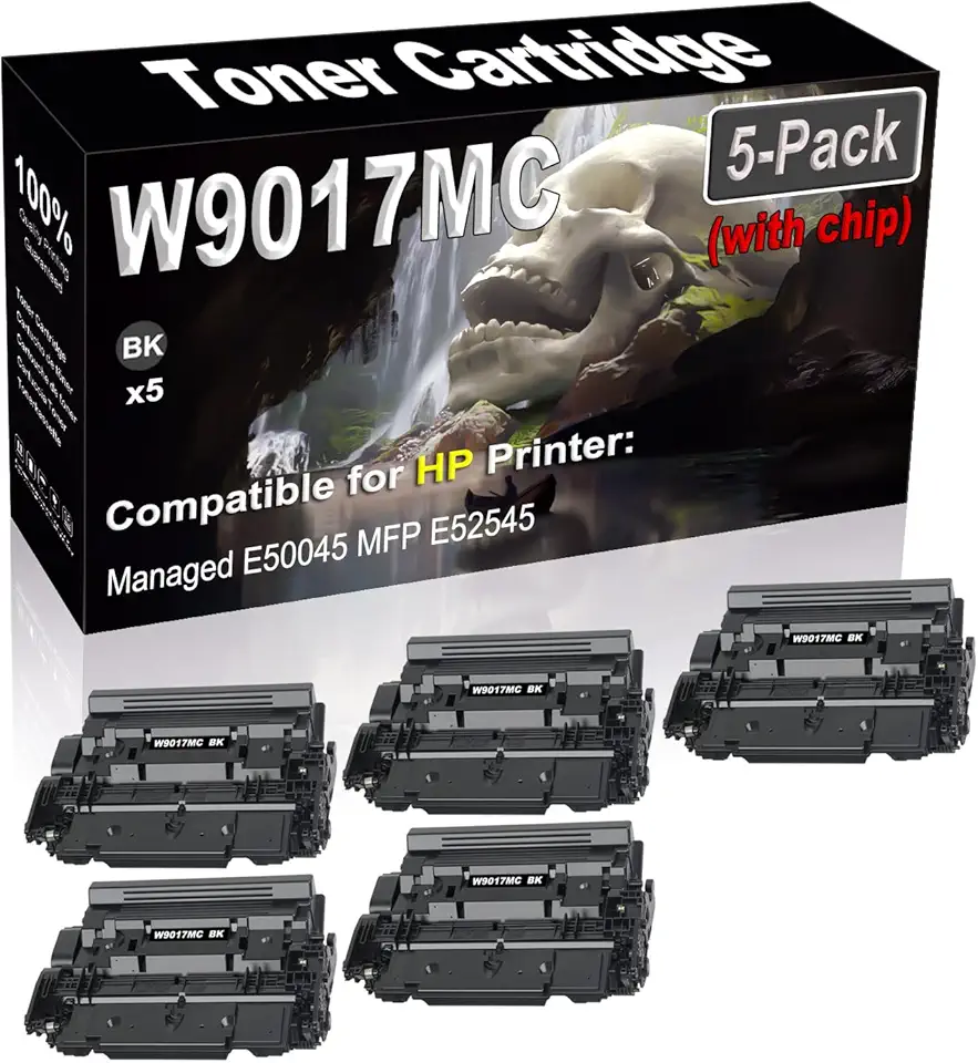 5-Pack Compatible High Capacity W9017 W9017MC (with chip) Imaging Toner Cartridge use for Managed E50045 MFP E52545 Printer (Black)